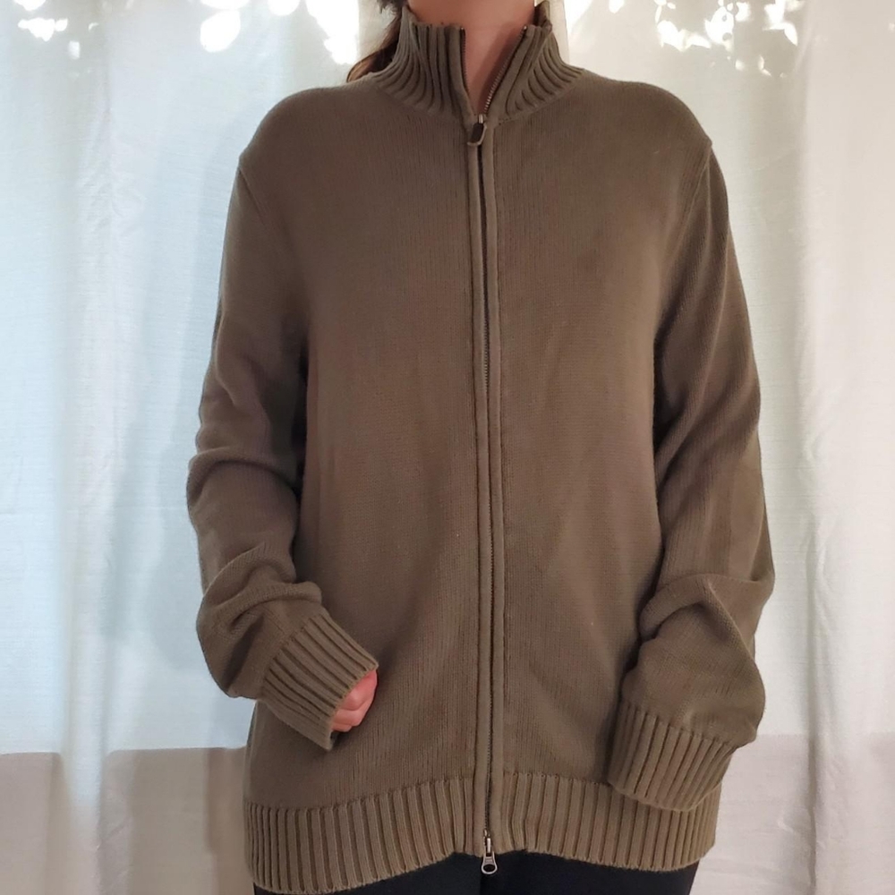 Green Knit Zipup Sweater